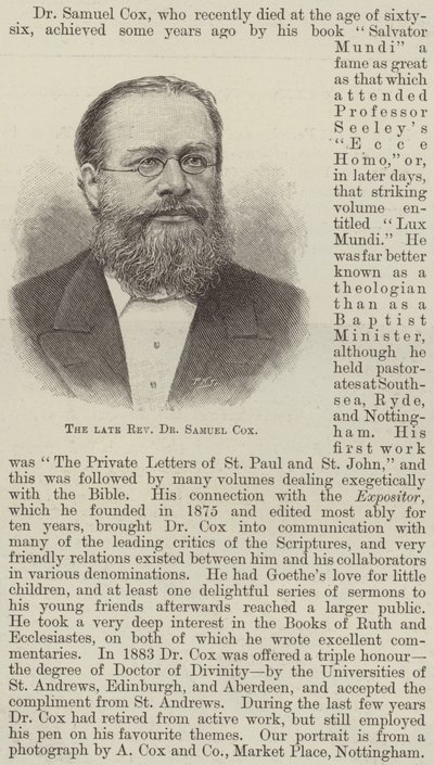 Dr. Samuel Cox tiszteletes (metszet) alkotó: English School