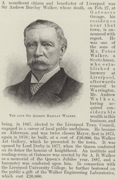 A néhai Sir Andrew Barclay Walker (metszet) alkotó: English School