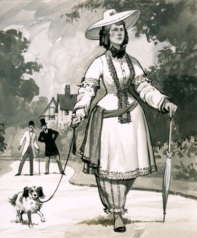 A bloomert viselő hölgyek közép-viktoriánus divatját egy Mrs. Bloomer találta ki alkotó: English School