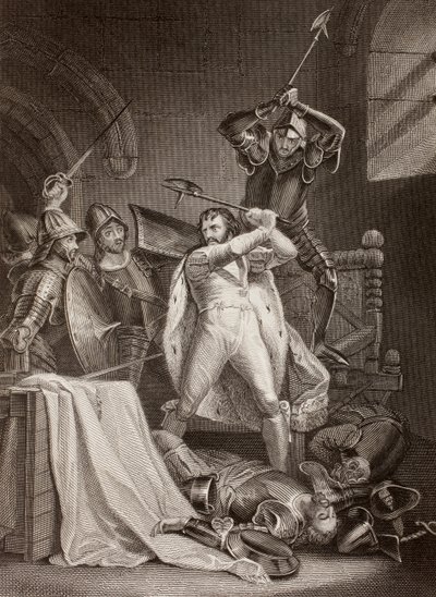 The murder of Richard II of England in Pontefract Castle in 1400 (litho) alkotó: English School