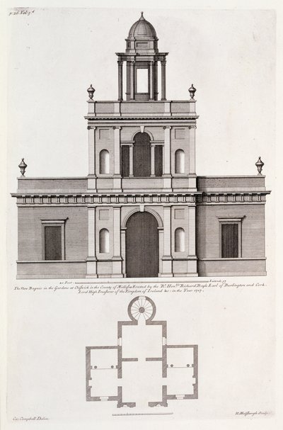 Az új „Bagnio” a Chiswick House kertjében, Colen Campbell „Vitruvius Britannicus vagy A brit építész” című művéből (metszet) alkotó: English School