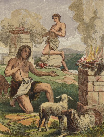 Káin és Ábel áldozatai (színes litográfia) alkotó: English School