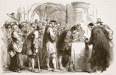 A Szövetséget aláíró emberek az Edinburgh-i St. Giles templomban, illusztráció a Cassells Illustrated History of Englandből (szépia fotó) alkotó: English School