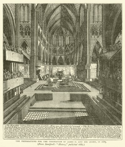 II. Jakab és királynője 1685-ös koronázásának előkészületei Sandford 1687-ben megjelent „History” című művéből (metszet) alkotó: English School