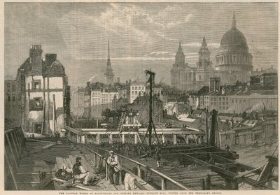 A vasút Blackfriarsben működik és a londoni Ludgate Hill felé nyílik, az ideiglenes hídról nézve alkotó: English School