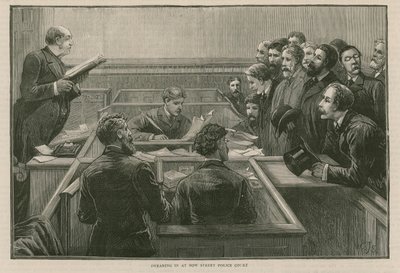 A legutóbbi londoni zavargások: Eskütétel a Bow Street Police Courton alkotó: English School