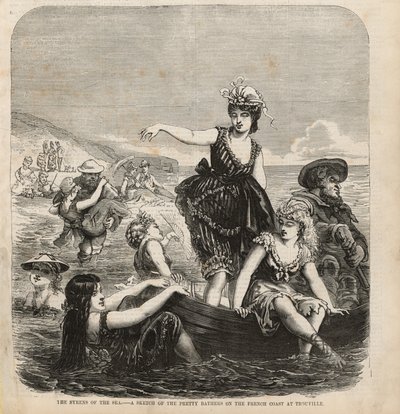 A tenger szirénéi, egy vázlat a csinos fürdőzőkről a francia tengerparton Trouville-ben alkotó: English School