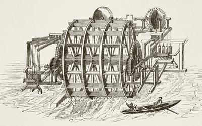 A London Bridge vízműve, amelyet először 1582-ben emeltek, William Hickman Smith Aubrey (1858-1916) The National and Domestic History of England című könyvéből, London, 1890 körül alkotó: English School