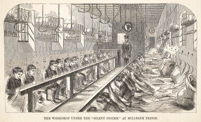 A műhely a Silent System alatt a Millbank börtönben, illusztráció a londoni bűnügyi börtönökből és Henry Mayhew és John Binny jelenetek a börtönéletből, pub. 1862 alkotó: English School