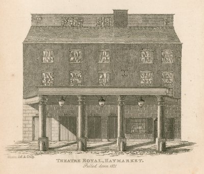 A Theatre Royal, a londoni Haymarket, 1821-ben lerobbant alkotó: English School