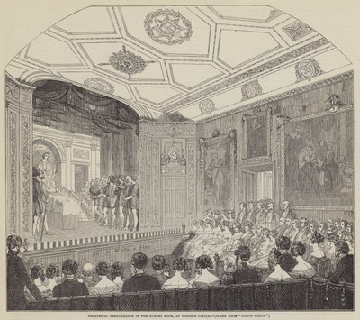 Színházi előadás a Rubens-teremben, a windsori kastélyban (metszet) alkotó: English School