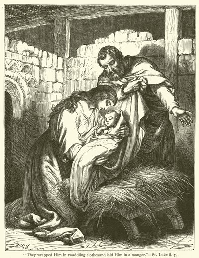 „Pencébe burkolták és jászolba fektették”, Szent Lukács, ii, 7 (metszet) alkotó: English School