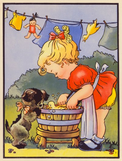 "Így mossuk a ruháinkat" (színes litográfia) alkotó: English School