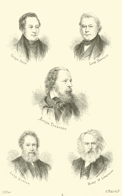 Thomas Hood, Lord Macaulay, Alfred Tennyson, Lord Lytton, Henry W Longfellow alkotó: English School