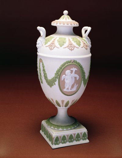 Három színű jáspis urna alakú váza, John Flaxman putti figurájának modellje. Wedgwood 1780 körül (kerámia) alkotó: English School