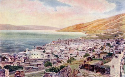 Tiberius és a Galileai-tenger, Izrael, 1910 körül (színes litó) alkotó: English School