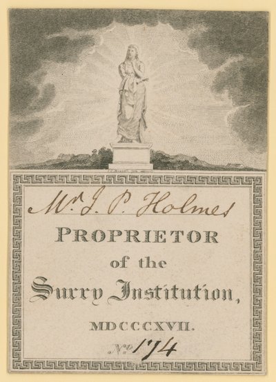 Jegy a Surrey Institution tulajdonosának, 1817-ben alkotó: English School