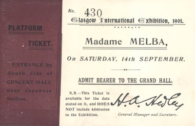 Jegy Nellie Melba meghallgatására a Glasgow-i Nemzetközi Kiállításon, 1901 (nyomtatott) alkotó: English School