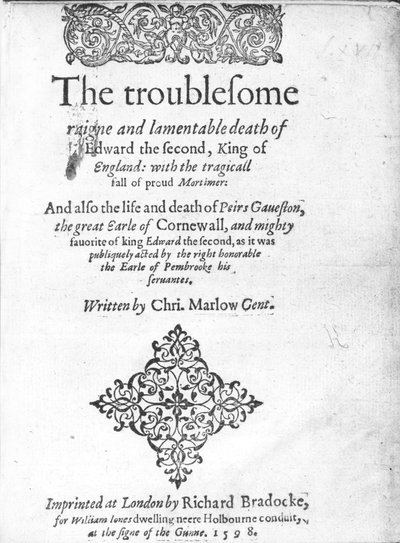Christopher Marlowe II. Edward címlapja, 1598-ban (nyomtatott papír) alkotó: English School