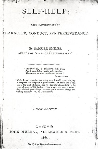 Címlap az önsegítéshez; Samuel Smiles karakterének, magatartásának és kitartásának illusztrációival, 1869-ben (nyomtatott papír) alkotó: English School
