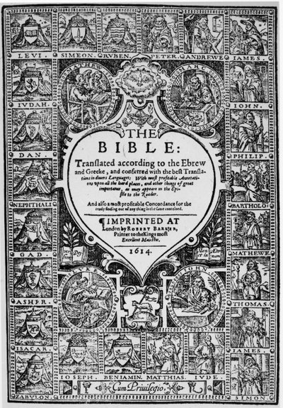 A Genfi Biblia angol fordításának címlapja, 1614 alkotó: English School