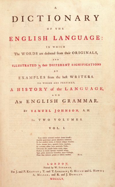 A Johnsons Dictionary of the Human Language címlapja, London, 1755 alkotó: English School