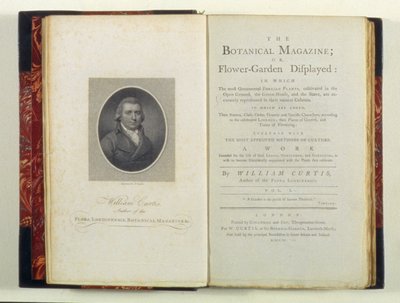 Címlap William Curtis (1749-99) portréjával, a The Botanical Magazine vagy a Flower-Garden Displayedből, William Curtis, megjelent 1790 alkotó: English School