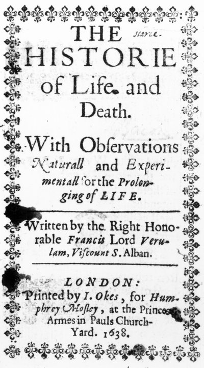 Címlap: Francis Bacons Az élet és halál története, 1638-ban (nyomtatott) alkotó: English School