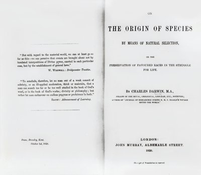 Charles Darwin 1859-ben megjelent A fajok eredetéről című könyvének címlapja alkotó: English School