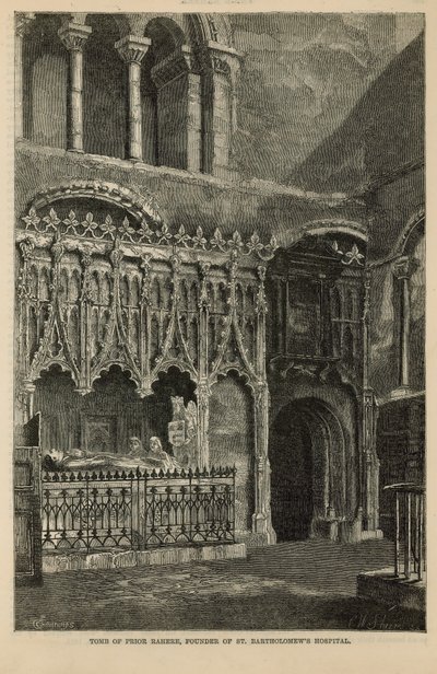 Prior Rahere, a St Bartholomews Kórház alapítójának sírja alkotó: English School