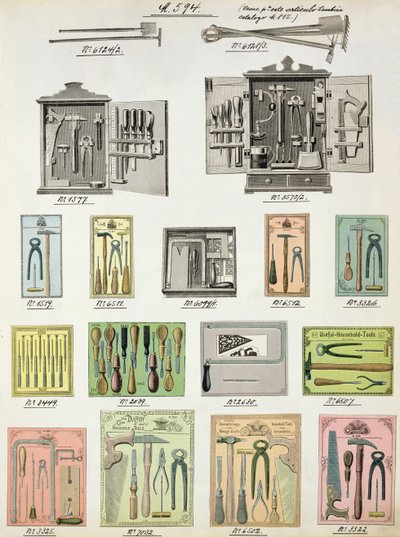 Szerszámok és szerszámosládák a hazai áruk és szerelvények kereskedelmi katalógusából, 1890-1910 alkotó: English School