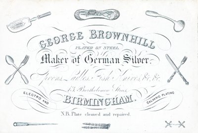 Kereskedelmi kártya, George Brownhill alkotó: English School