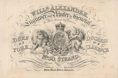 Kereskedelmi kártya, William Alexander alkotó: English School