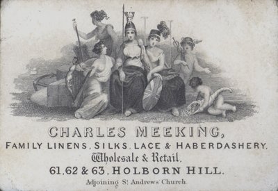 Charles Meeking, vászon-, selyem-, csipke- és rövidáru-kereskedő, Holborn Hill, London (metszet) alkotó: English School