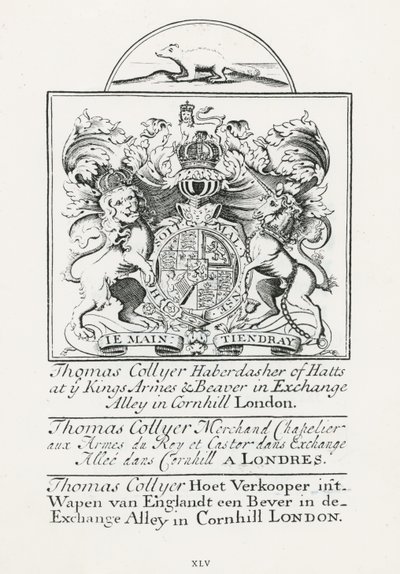 Kereskedelmi kártya Thomas Collyer, Cornhill Haberdasher számára alkotó: English School