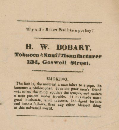 H W Bobart kereskedelmi kártyája alkotó: English School
