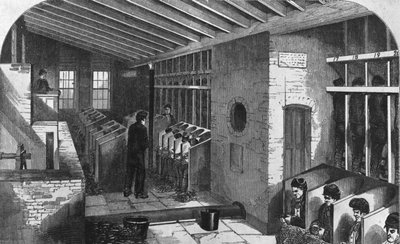 Futókerék és Oakum-Shed a városi börtönben, Holloway, Henry Mayhew és John Binny „The Criminal Prisons of London and Scenes of Prison Life” című könyvéből, 1862 (metszet) alkotó: English School