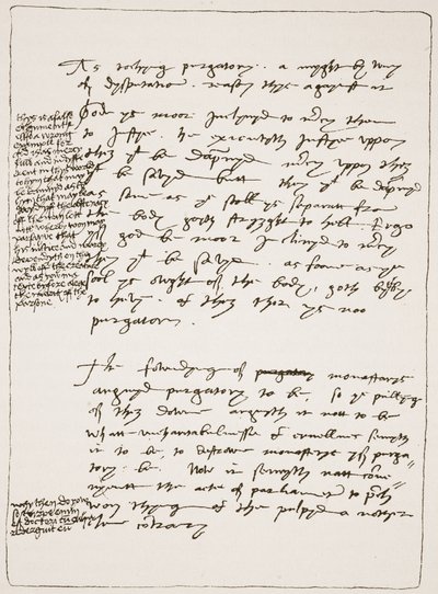 Latimer traktátusa saját kezűleg, az átlényegülés doktrínáját vitatva, széljegyzetekkel VIII. Henrik írásában, a The Church of England: A History for the People-ből, H.D.M. Sp alkotó: English School