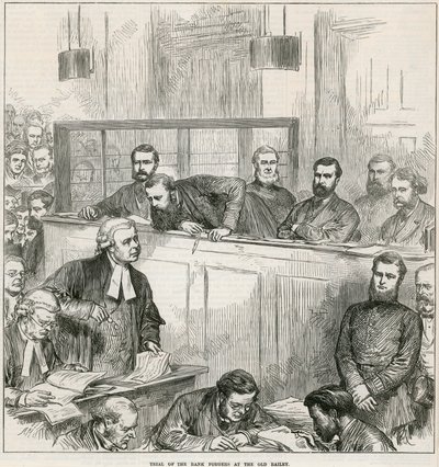 A bankhamisítók tárgyalása az Old Bailey-ben alkotó: English School