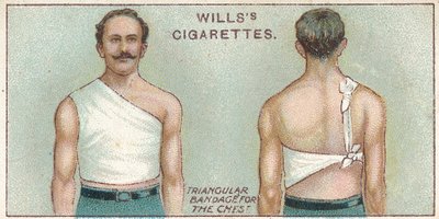 Háromszögletű kötés a mellkasra, sz. 37. szám a Willss Cigarettes First Aid sorozatából, 1913 alkotó: English School