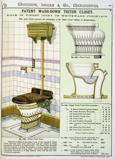 Triton Closet a Morrison, Ingram & Co., Manchester által gyártott szaniteráru-katalógusból, kiadva 1890 körül alkotó: English School