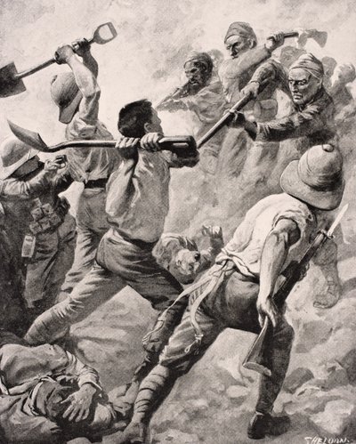 Török és brit katonák kéz a kézben a Gallipoli-félszigeten, Törökországban 1915, a „The War Illustrated Album deLuxe” című albumból, 1916-ban Londonban alkotó: English School
