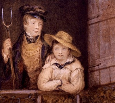 Két fiú pajtaajtóban, 1825 körül (akvarell, papír) alkotó: English School