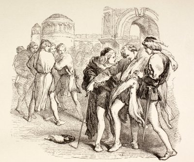 Tybaltot halálosan megsebesíti Rómeó, illusztráció a Rómeó és Júliából, a "The Illustrated Library Shakespeare"-ből, London, 1890. alkotó: English School
