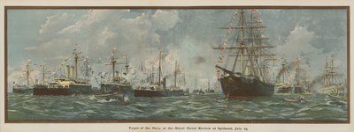 A haditengerészet típusai a Spithead-i királyi haditengerészeti szemlén, július 23. (kromolito) alkotó: English School