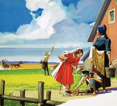 Azonosítatlan amerikai vidéki jelenet Quaker családdal alkotó: English School
