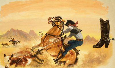 Azonosítatlan cowboy kötélen szarvasmarha alkotó: English School
