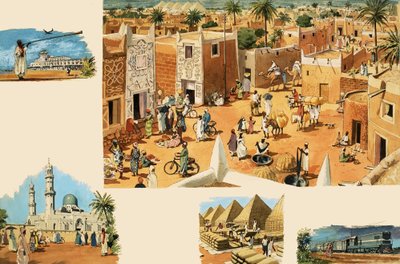 Azonosítatlan egyiptomi jelenetek, beleértve az ókori Egyiptomot és a piramisokat is alkotó: English School