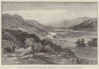 Dee völgye, Braemar, Mar Lodge-dal, Fife hercegének és hercegnőjének felvidéki székhelyével (metszet) alkotó: English School
