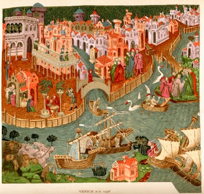 Velence, 1338, a Bodleian Library kézirata után, J. R. Green „Az angol nép rövid története” című művéből, 1893-ban. alkotó: English School